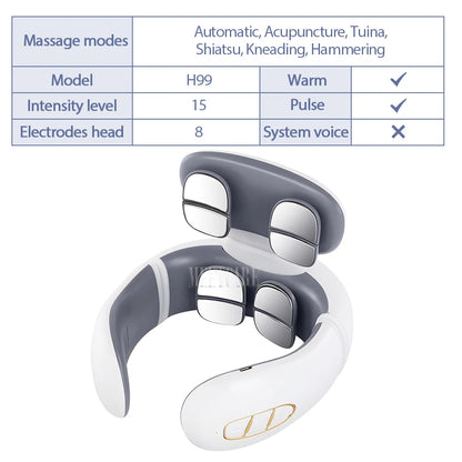 Smart Back Neck Massager with Heating TENS Pulse Cervical Muscle Massage Wireless Shoulder Relief Pain Health Care